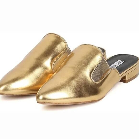 CAPE ROBBIN Metallic Pointed Toe Slide Mules Flat Gold - Picture 1 of 7